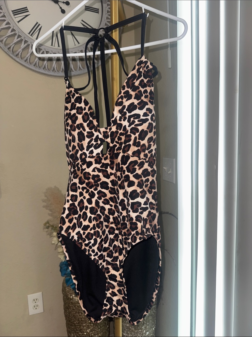 Time and Tru Leopard Print One-Piece Swimsuit in Brown and Black